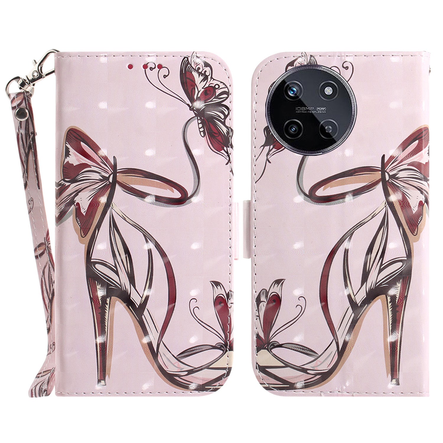 For Realme 11 4G (159.9x73.3x7.95mm) Case 3D Pattern Leather Phone Cover Wallet with Strap - Magnolia For Realme 11 4G (159.9x73.3x7.95mm) Case 3D Pattern Leather Phone Cover Wallet with Strap - Magnolia